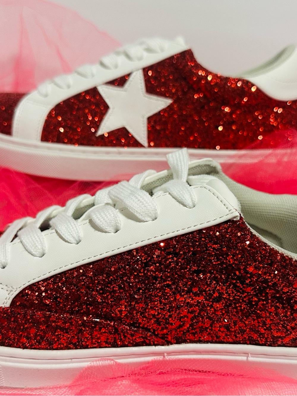 Red Glitter Star Low-Top Sneakers - Picture 3 of 4